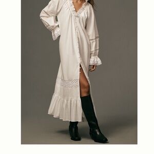 Anthropologie Cream Maxi Dress with Lace Details